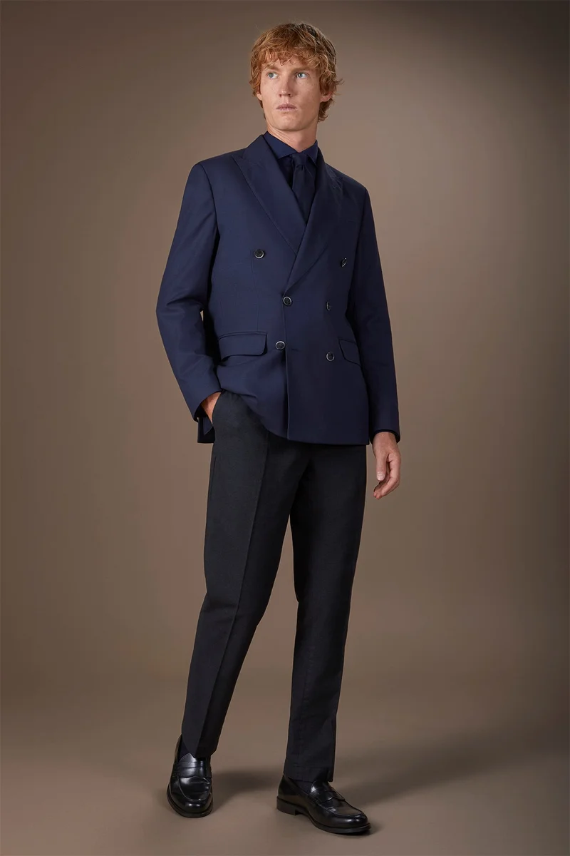 Doppelganger Blue Men's french collar classic shirt - DK Blue for Men | Best Price UAE