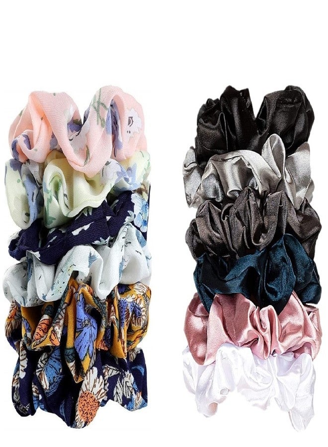 DIAN Multicolor Pack of 12 Hair Scrunchies, Hair Ponytail Holder, Hair Tie, Hair Bow, Hair Bands in Satin Solid & Printed for Girl, Teens and Women - Image 1