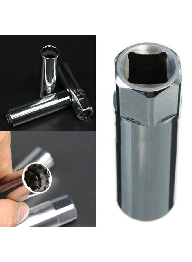2pcs Spark Plug Socket 3/8" Drive 16mm Swivel 12 Point Thin Wall Spark Plug Socket CR-V Steel, Silver - Image 3