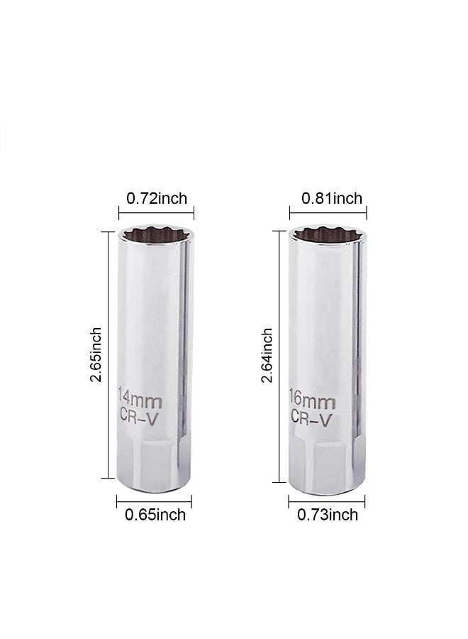 2pcs Spark Plug Socket 3/8" Drive 16mm Swivel 12 Point Thin Wall Spark Plug Socket CR-V Steel, Silver - Image 2