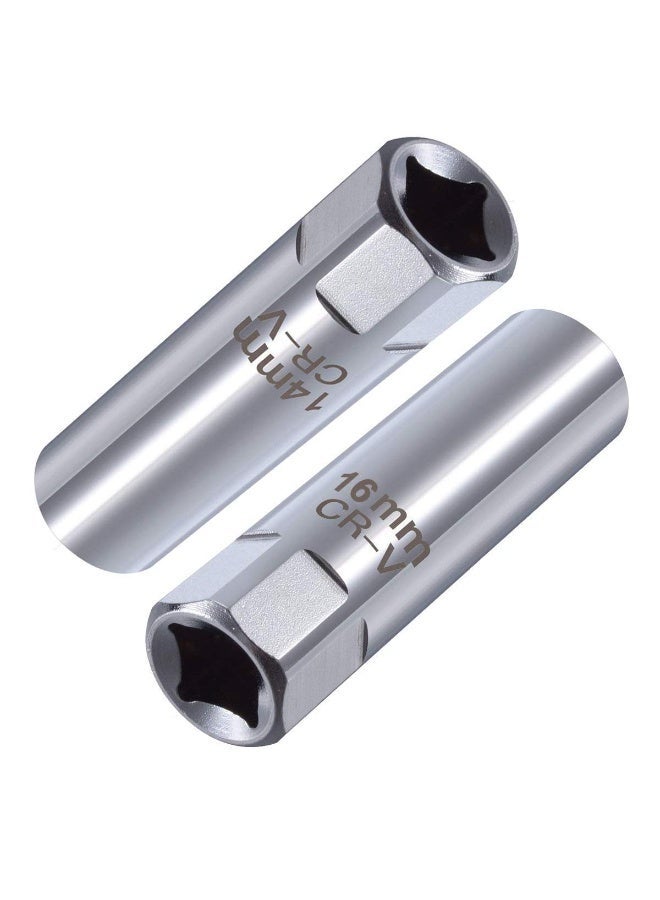 2pcs Spark Plug Socket 3/8" Drive 16mm Swivel 12 Point Thin Wall Spark Plug Socket CR-V Steel, Silver - Image 1