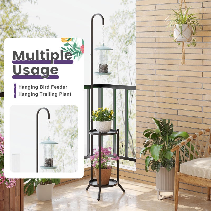 Wieghda 2-Tier Metal Plant Stand with Hanging Hook, Indoor Outdoor Plant Shelf,Heavy Duty Plant holder Rustproof Iron Multiple Plant Round Supports Rack for Planter Corner Garden Balcony Patio (Black) - Image 5