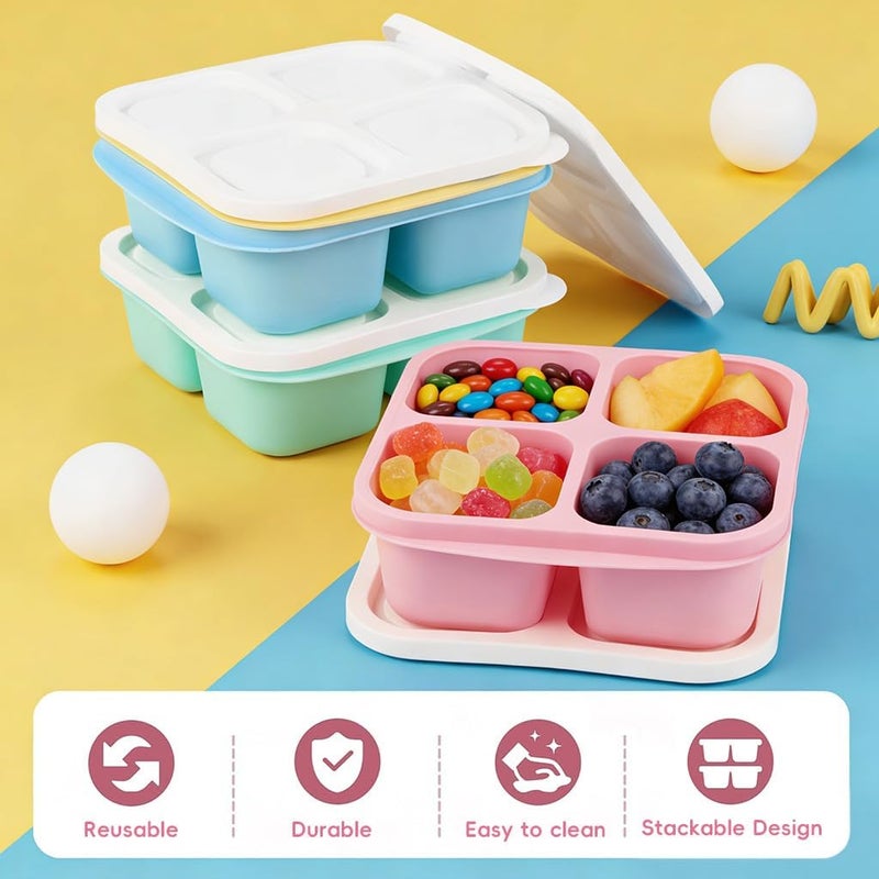 HASTHIP Cost saving user oriented build ® Canfanni 4 Pcs Snack Box Containers Set, Reusable 4 Compartment Lunchable Container with 2Pcs Sauce Containers, Stackable BPA-Free Bento Box for School, Work, Travel (4 Color)-Multicolor Trendy natural assorted colors - Image 4