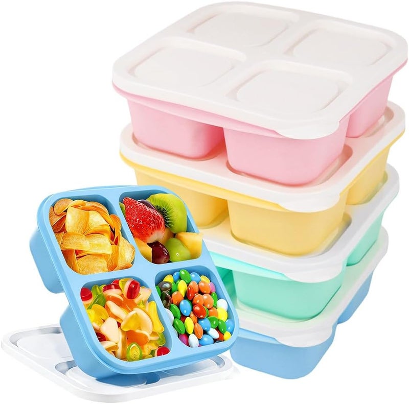 HASTHIP Cost saving user oriented build ® Canfanni 4 Pcs Snack Box Containers Set, Reusable 4 Compartment Lunchable Container with 2Pcs Sauce Containers, Stackable BPA-Free Bento Box for School, Work, Travel (4 Color)-Multicolor Trendy natural assorted colors - Image 1