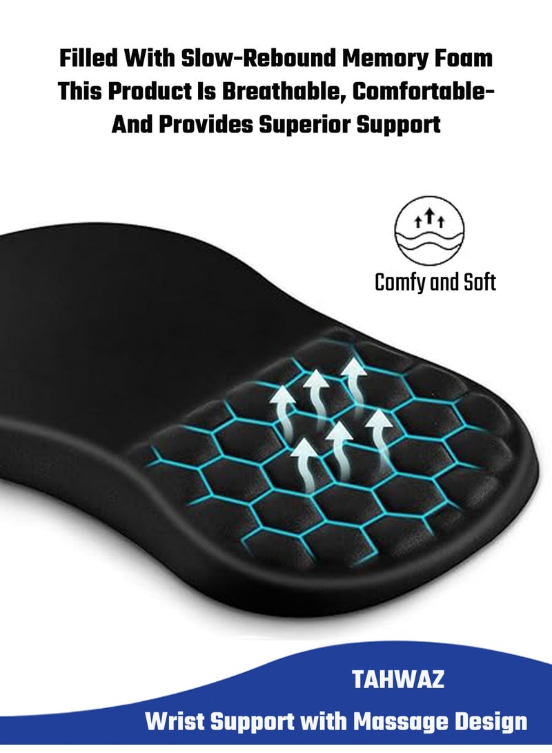 تحواز وسادة ماوس مريحة من تهواز مع دعم للمعصم وتصميم للتدليك - وسادة من إسفنج الذاكرة، قاعدة من البولي يوريثان غير قابلة للانزلاق، لتخفيف الألم للمكتب والمنزل والألعاب (12 × 8 بوصة، أسود) - Image 2