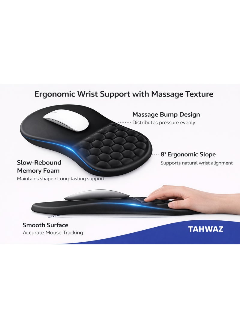 تحواز وسادة ماوس مريحة من تهواز مع دعم للمعصم وتصميم للتدليك - وسادة من إسفنج الذاكرة، قاعدة من البولي يوريثان غير قابلة للانزلاق، لتخفيف الألم للمكتب والمنزل والألعاب (12 × 8 بوصة، أسود) - Image 4