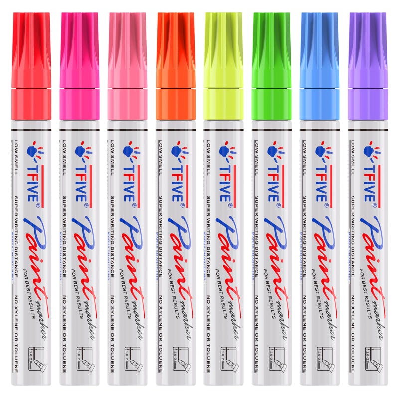 TFIVE Fluorescent Paint Markers, 8 Colors Neon UV Paint Pens for Blacklight - Oil-Based, Medium Tip, Waterproof Permanent Marker Pens for Rock Painting, DIY Art Crafts, Scrapbooking, Glass Windows - Image 1