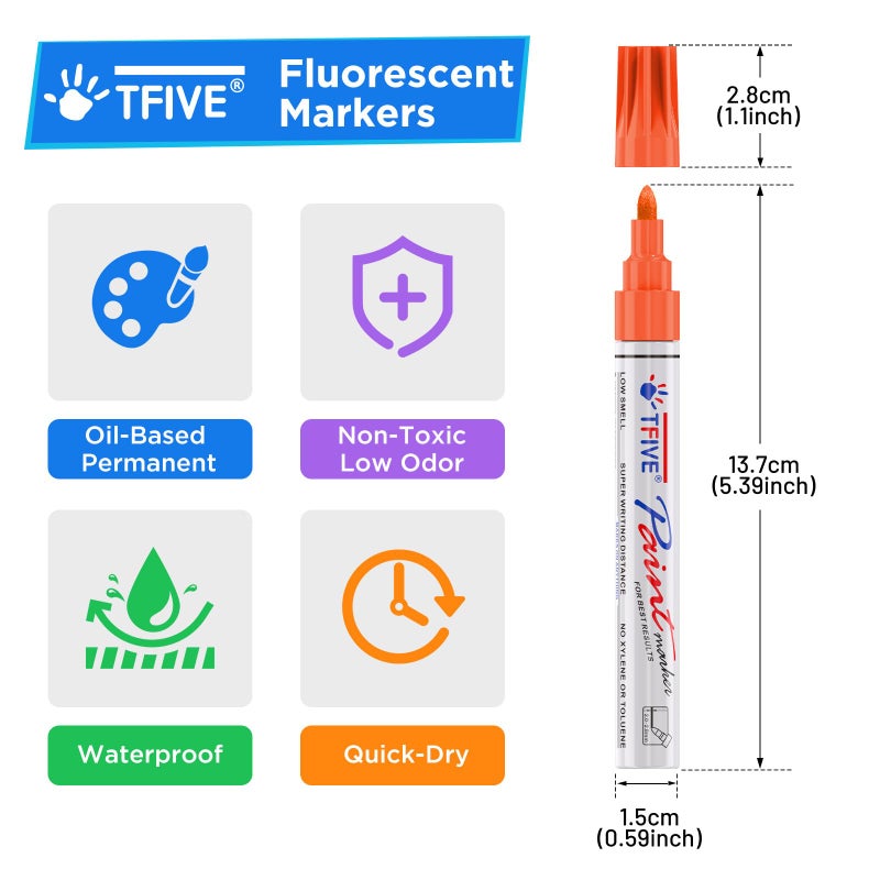 TFIVE Fluorescent Paint Markers, 8 Colors Neon UV Paint Pens for Blacklight - Oil-Based, Medium Tip, Waterproof Permanent Marker Pens for Rock Painting, DIY Art Crafts, Scrapbooking, Glass Windows - Image 3