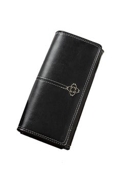 Long Vintage PU Leather Wallet Zipper Large Capacity Multi-Slot Black Clutch 19*10*4