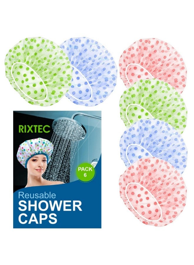 RIXTEC RIXTEC Shower Cap Set of 6 for Women, Reusable Waterproof Elastic Eva Free-Size Bathroom Shower Caps - For Homes, Spas, Salons, Hair Treatment, Beauty Parlors (Multicolored and Multi-design)  - Image 1