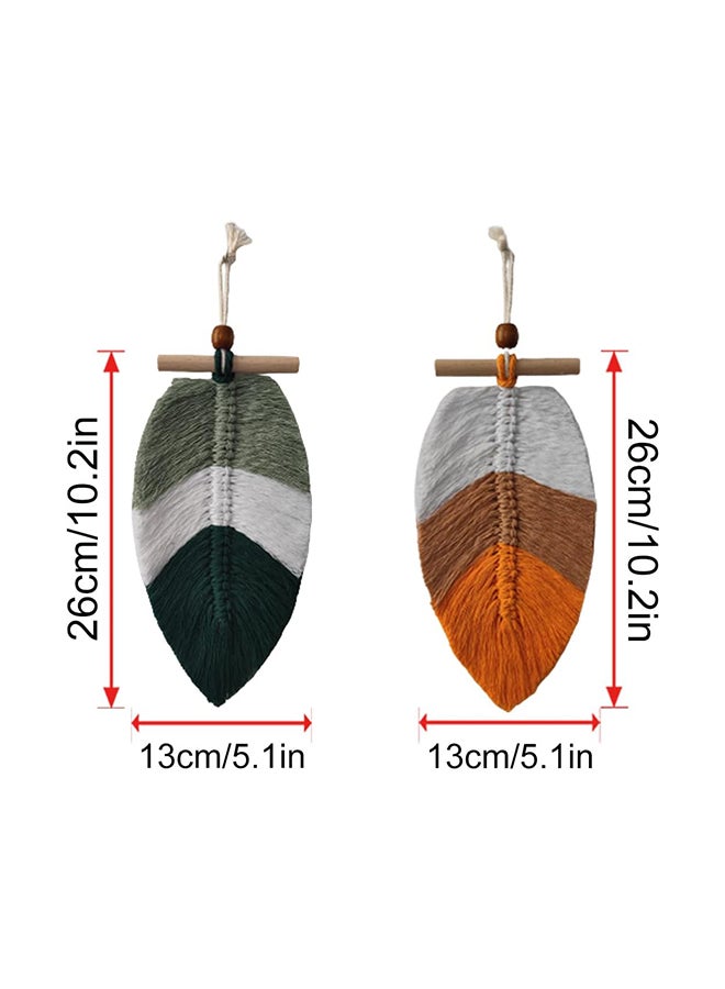 انتيكيانو زينة مكرمية معلقة على الحائط للديكور بتصميم اوراق وريش مع خرز خشب 2 قطعة - Image 4