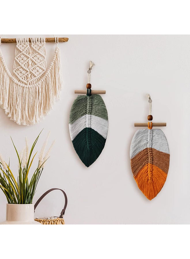 انتيكيانو زينة مكرمية معلقة على الحائط للديكور بتصميم اوراق وريش مع خرز خشب 2 قطعة - Image 3