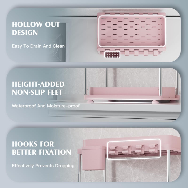 VERIFOST Under Sink Organizer, 2 Pack Kitchen and Bathroom Cabinet Organizer, 2 Tier Adjustable Height Storage, Pink - Image 5