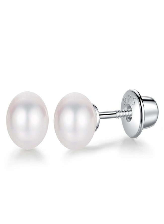 Lulau Pearl Stud Earrings for Women 925 Sterling Silver Sensitive Genuine 5mm White Real Round Freshwater Cultured Pearls Everyday Earrings Studs Ladies, Pearl - Image 1
