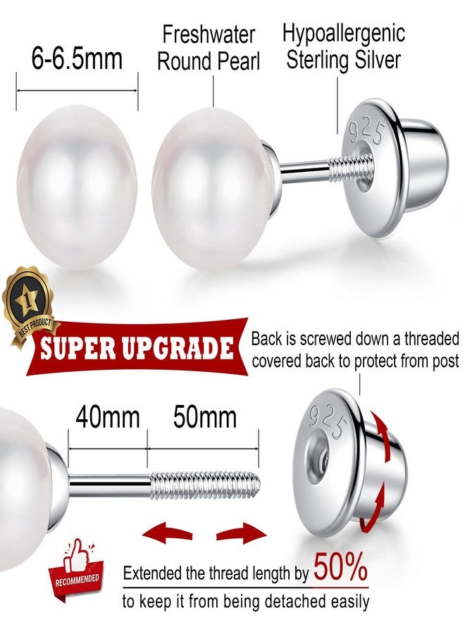 Lulau Pearl Stud Earrings for Women 925 Sterling Silver Sensitive Genuine 5mm White Real Round Freshwater Cultured Pearls Everyday Earrings Studs Ladies, Pearl - Image 2
