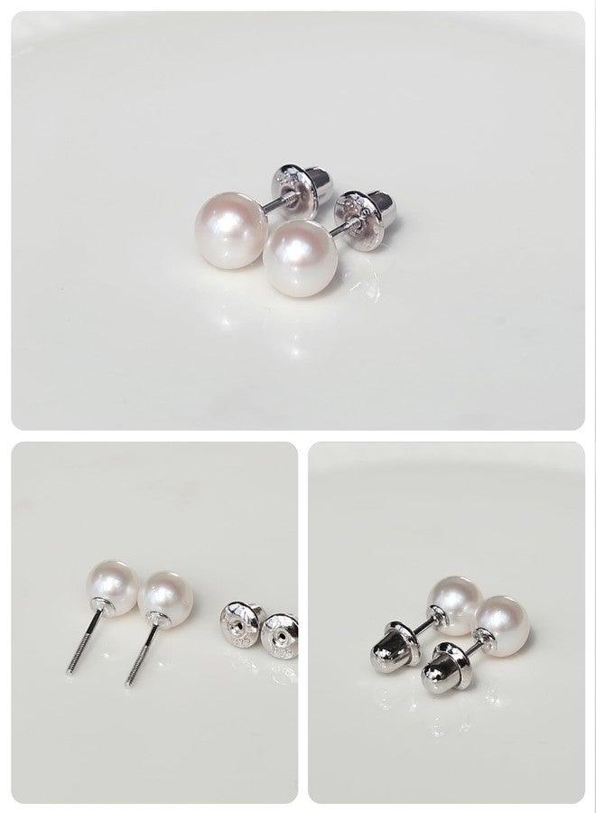 Lulau Pearl Stud Earrings for Women 925 Sterling Silver Sensitive Genuine 5mm White Real Round Freshwater Cultured Pearls Everyday Earrings Studs Ladies, Pearl - Image 4