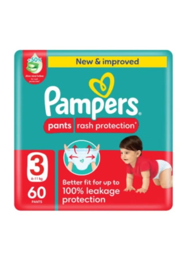 Rash Protection Size 3 Pants Diapers 6-11 Kg Mega Pack 60 Count