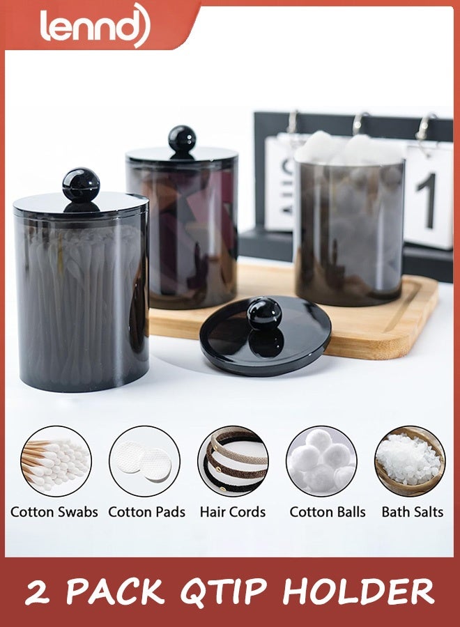 لينند مجموعة من 2 حامل أعواد قطنية، ومجموعة أوعية صيدلية، ومجموعة أوعية حمام مع أغطية لمسحات القطن، والكرات، والضمادات، وخيوط تنظيف الأسنان، وعلب بلاستيكية 300 مل، ومنظم أدوات الزينة في الحمام وغرفة النوم - Image 5