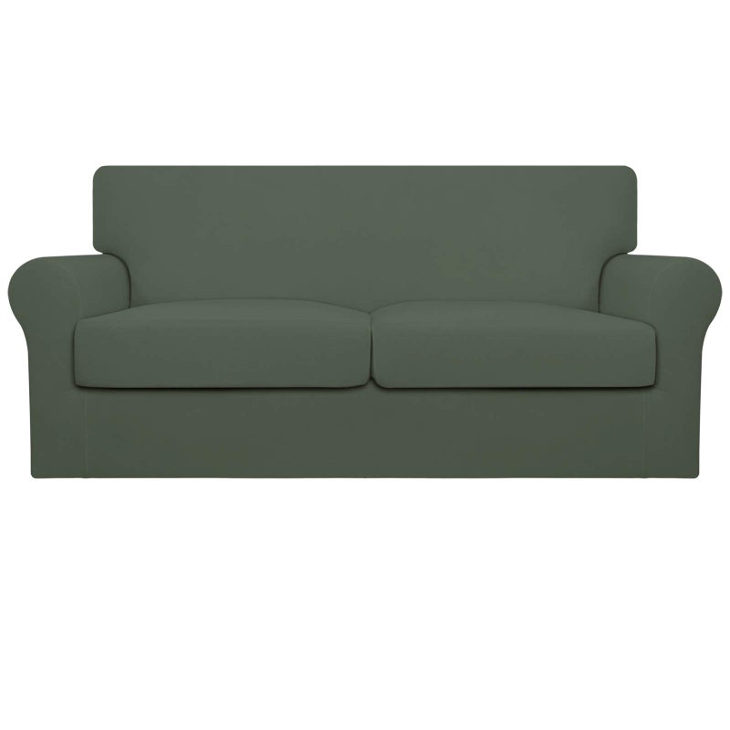 Easy-Going EasyGoing Oversized 3 Pieces Stretch Fleece Soft Loveseat Couch Cover for Pets  Washable Sofa Slipcover for 2 Separate Cushion Couch  Elastic Furniture Protector for Dogs Kids Grayish Green 