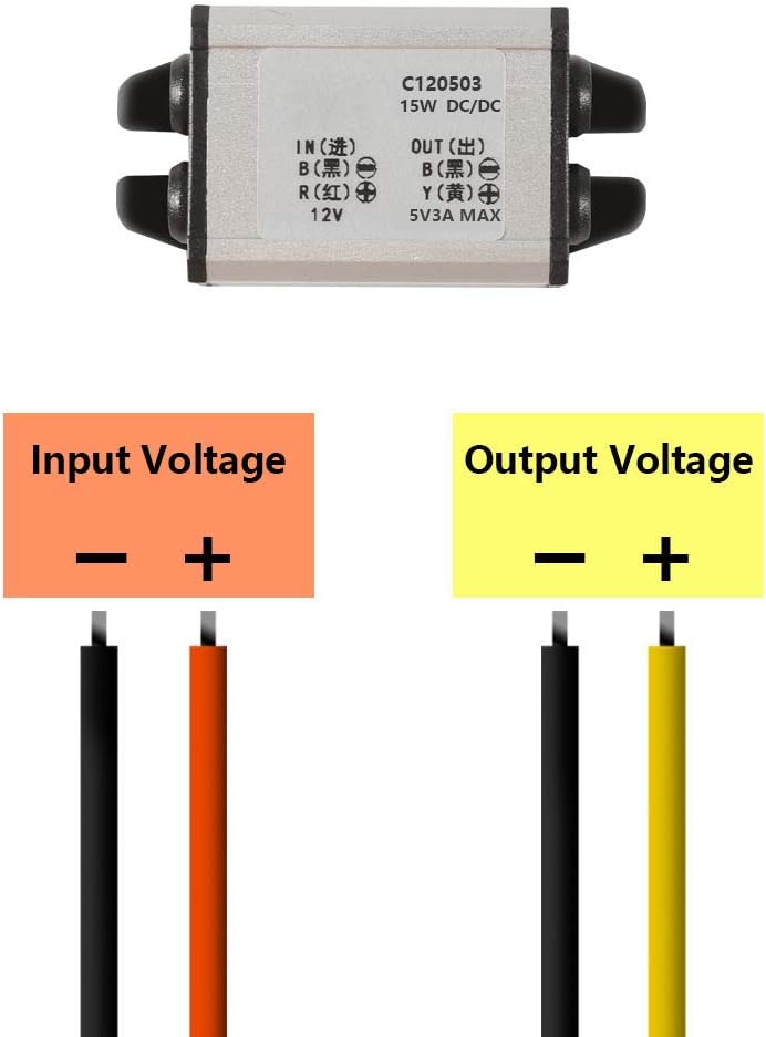 DORHEA 12V to 5V DC Converter Car Power Voltage, Waterproof DC 6.3-22V 12V Step Down to 5V 3A 15W Voltage Regulator Buck Converter Power Supply Step-Down Module Compatible with Vehicle Car Truck Volt - Image 4