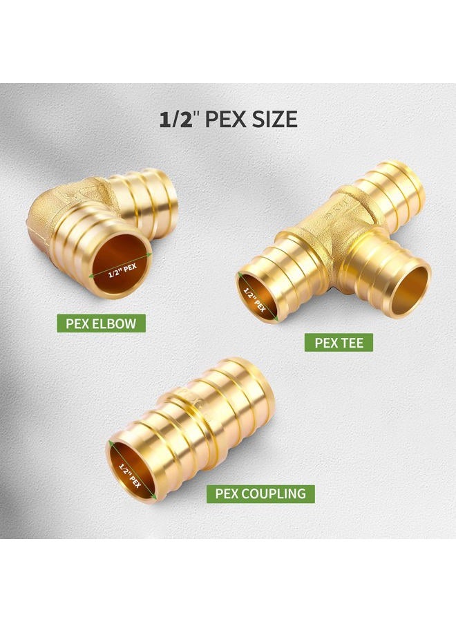 Litorange 18 PCS 1/2 inch T PEX Tee(4PCS) & 90 Degree Elbow(6PCS) & Straight Coupling 1/2" (8PCS) Lead Free Brass Barb Crimp Pipe Fitting/Fittings - Image 2