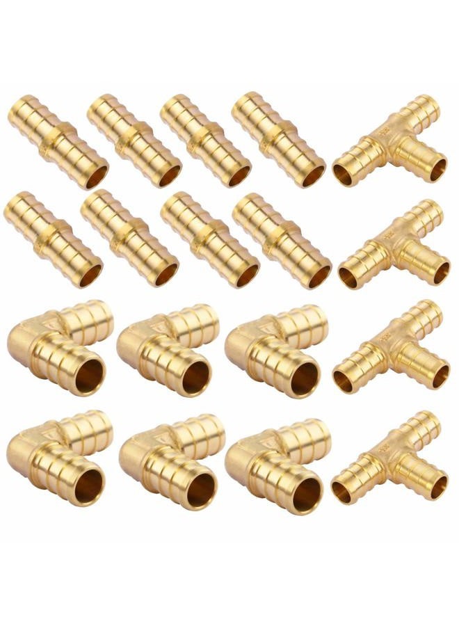 Litorange 18 PCS 1/2 inch T PEX Tee(4PCS) & 90 Degree Elbow(6PCS) & Straight Coupling 1/2" (8PCS) Lead Free Brass Barb Crimp Pipe Fitting/Fittings - Image 1