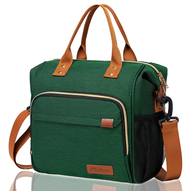 TuErCao Insulated Lunch Bag Adult Lunch Box for Women for Work Leakproof Soft Cooler for Beach Travel Picnic Dark Green
