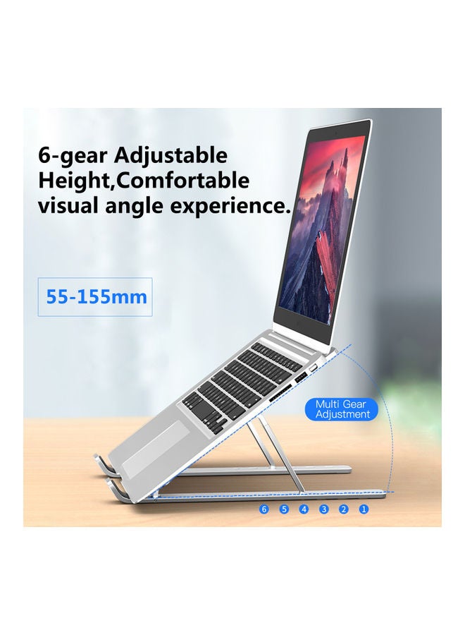 Aluminum Alloy Laptop Stand Portable Foldable Computer Notebook Holder with 6 Levels Height Adjustment Silver - Image 3