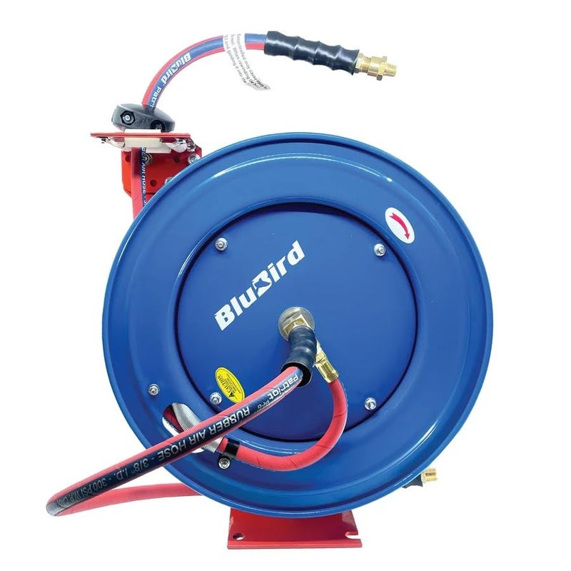 BluBird BluBird Patriot Pro Heavyduty Retractable Rubber Air Hose Reel Outlet  12 MNPT  Reel Inlet 12 M NPT  38 Reducer
