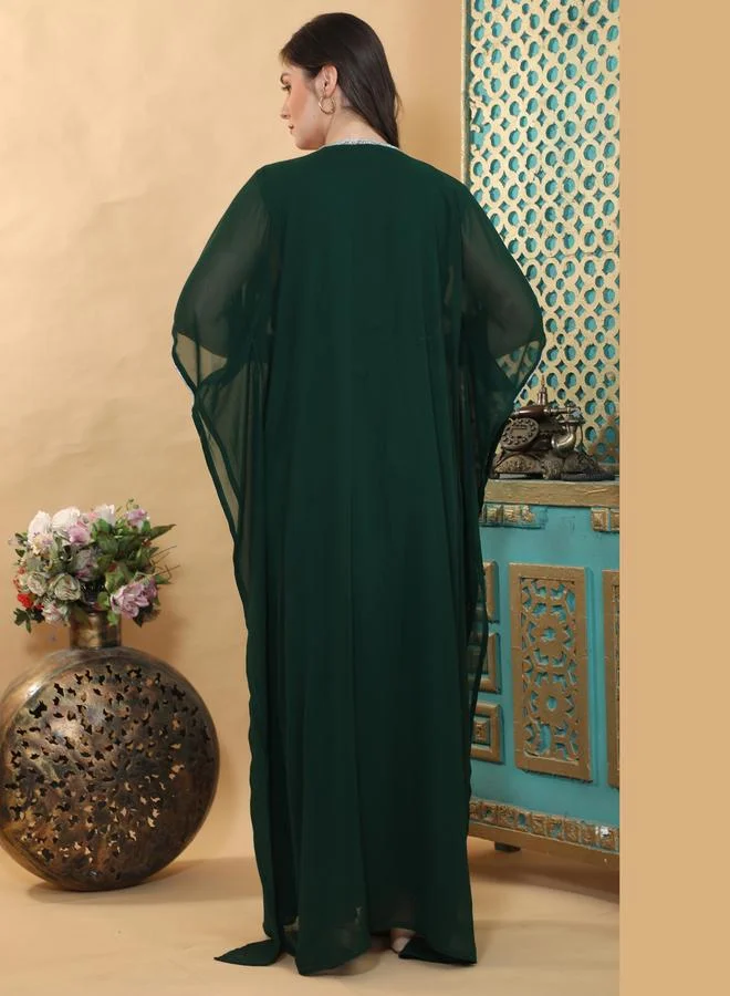 Maxim Creation  Dark Green Premium Crystal Stone Embellished Kaftan for Women | Best Price UAE