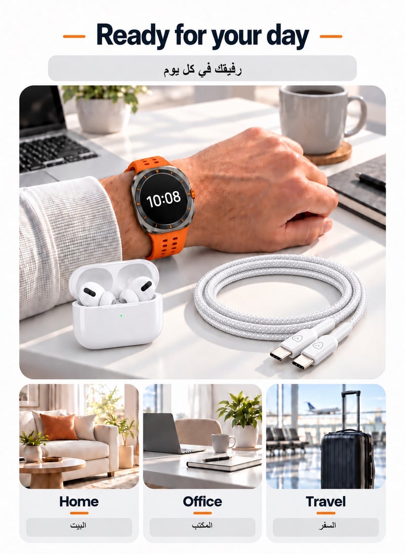 Kalobee AMOLED Smartwatch with GPS and Bluetooth Calling orange + ANC Wireless Earbuds + Braided USB-C Fast-Charge Cable - 3-Piece Bundle | Save 78 SAR - Image 5