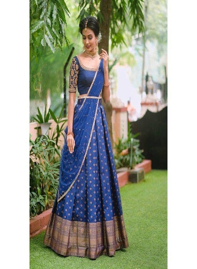ZECVA حرير Kanjivaram HalfSaree الهندي التقليدي Lehnha Choli مع وشاح وبلوزة - Image 3