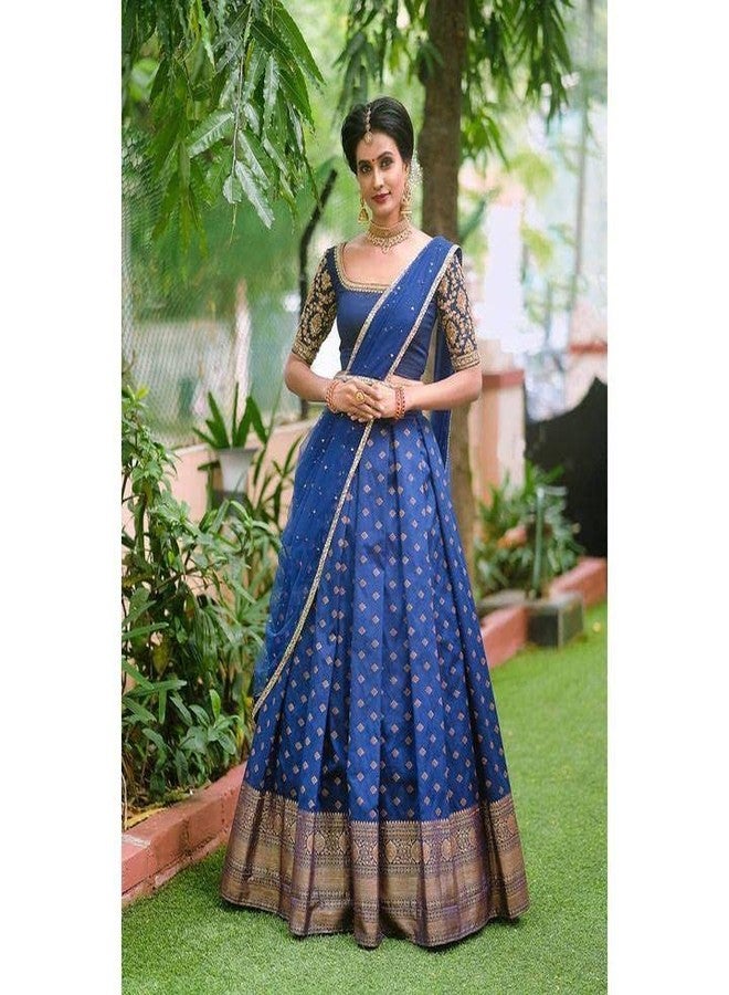 ZECVA حرير Kanjivaram HalfSaree الهندي التقليدي Lehnha Choli مع وشاح وبلوزة - Image 1