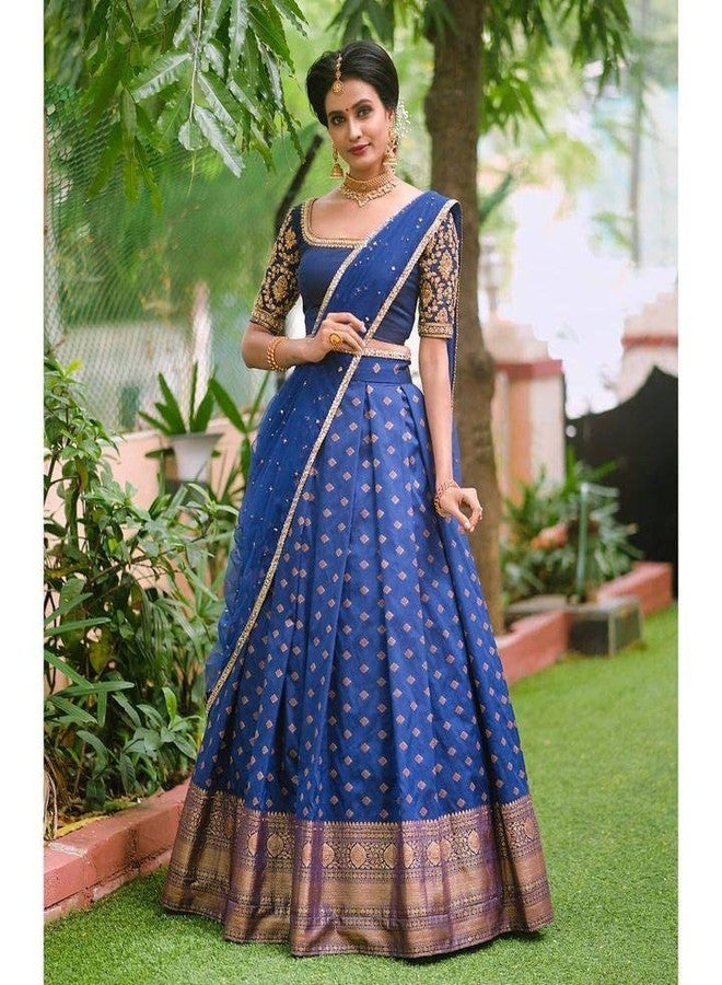 ZECVA حرير Kanjivaram HalfSaree الهندي التقليدي Lehnha Choli مع وشاح وبلوزة - Image 2