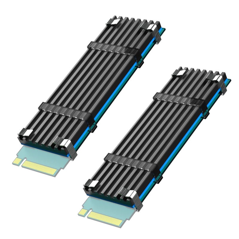 GLOTRENDS M.2 Heatsink for 2280 M.2 SSD, Fit for PC/PS5/PS5 Slim Installation, 22x70x3mm Aluminum Body, Including Thermal Pad (2 Packs) - Image 1