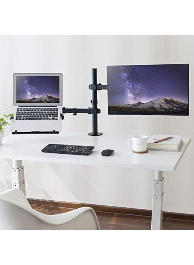Dual Monitor Stand with Laptop Tray – Adjustable Arms for Screens up to 32", Holds 8kg per Arm, Alloy Steel Construction - Image 1
