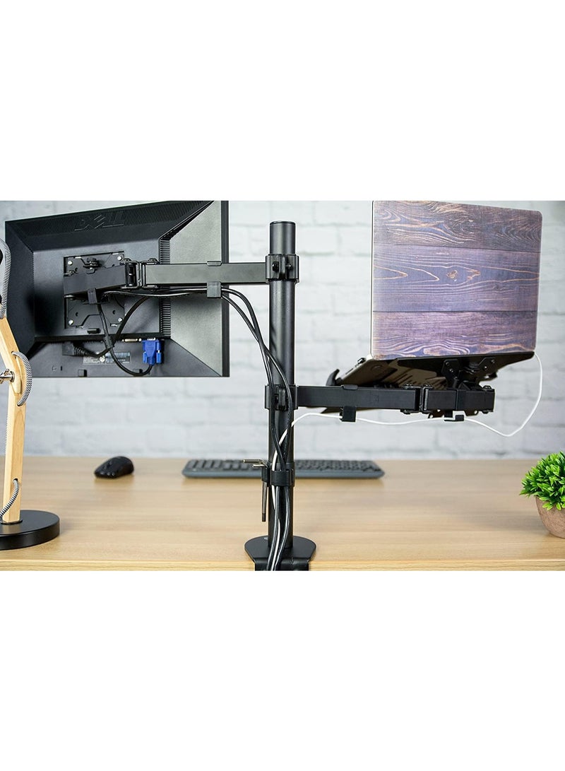 Dual Monitor Stand with Laptop Tray – Adjustable Arms for Screens up to 32", Holds 8kg per Arm, Alloy Steel Construction - Image 3