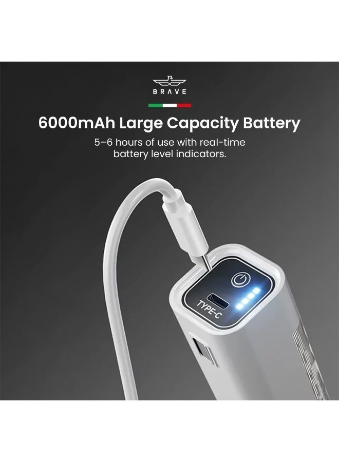بريف مصباح طوارئ LED قابل للشحن | مصباح محمول 48 واط مع بطارية 6000 مللي أمبير | أنبوب ضوء ناعم يحتوي على 90 LED | قاعدة مغناطيسية مزدوجة وخطاف تعليق للتخييم والمنزل | شحن USB-C – أبيض - Image 3
