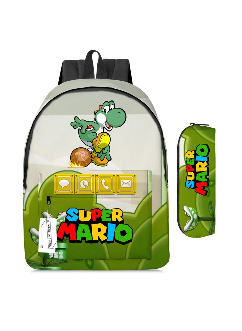 Super Mario Mario Cartoon Backpack Super Mario Student Schoolbag Pencil Case Two-piece Set - Image 1