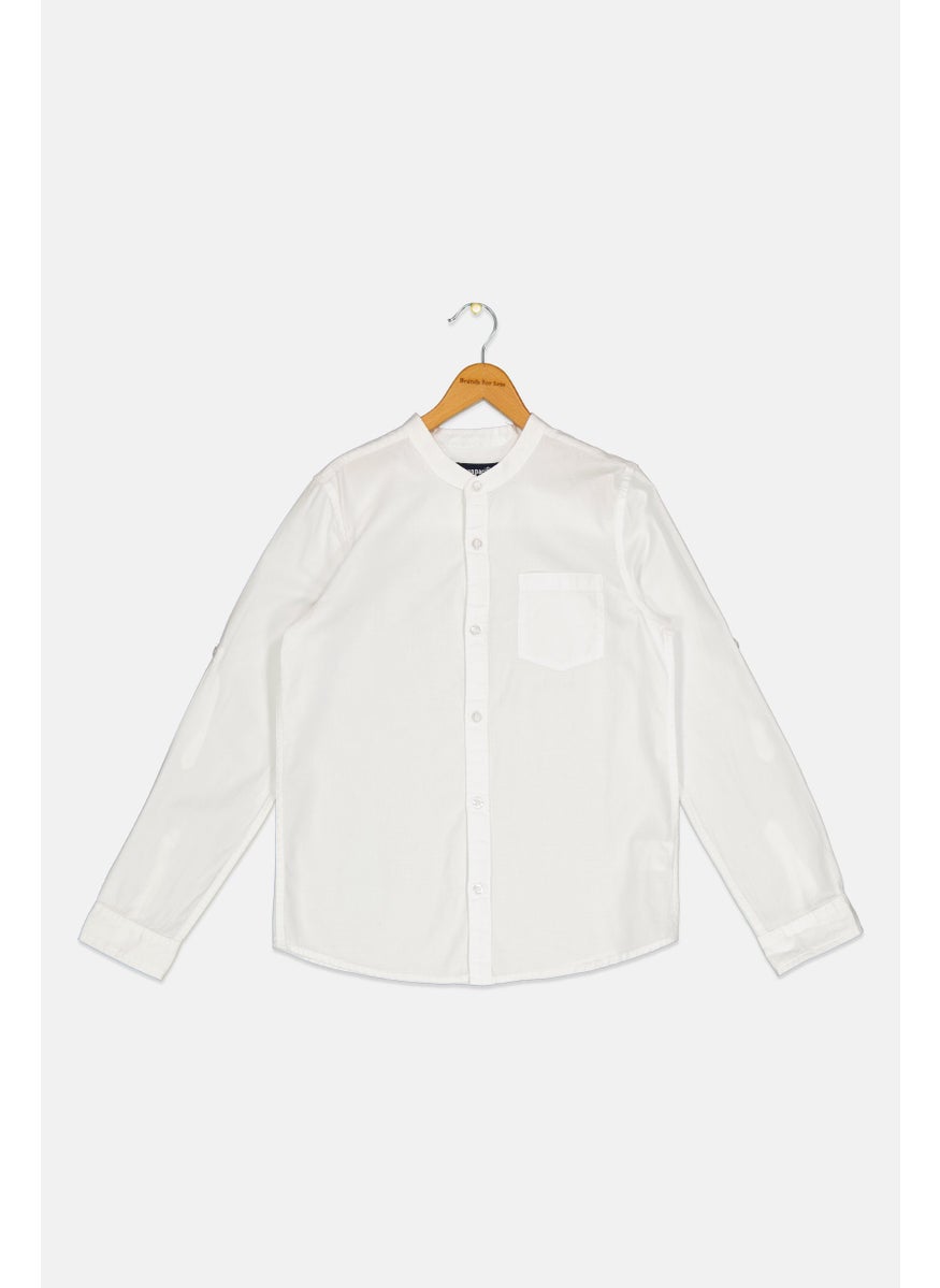 Ocean Pacific Toddlers Boy Mandarin Collar Solid Long Sleeve Casual Shirt, White  - Image 1