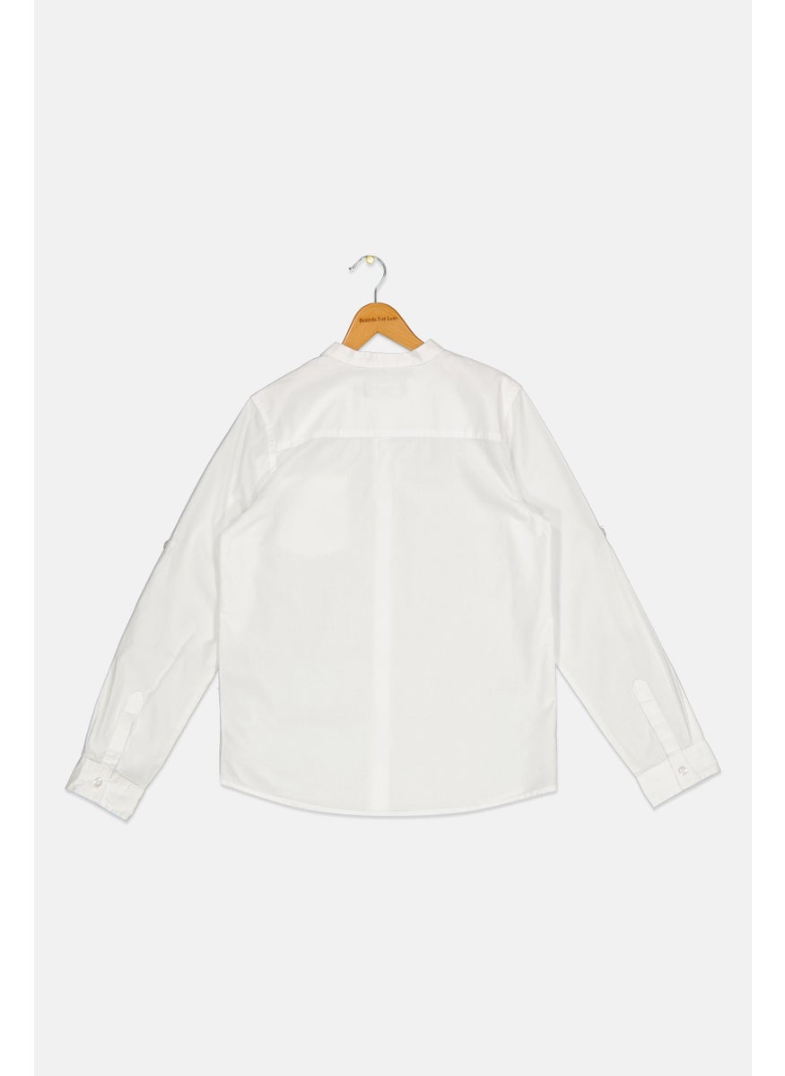 Ocean Pacific Toddlers Boy Mandarin Collar Solid Long Sleeve Casual Shirt, White  - Image 2