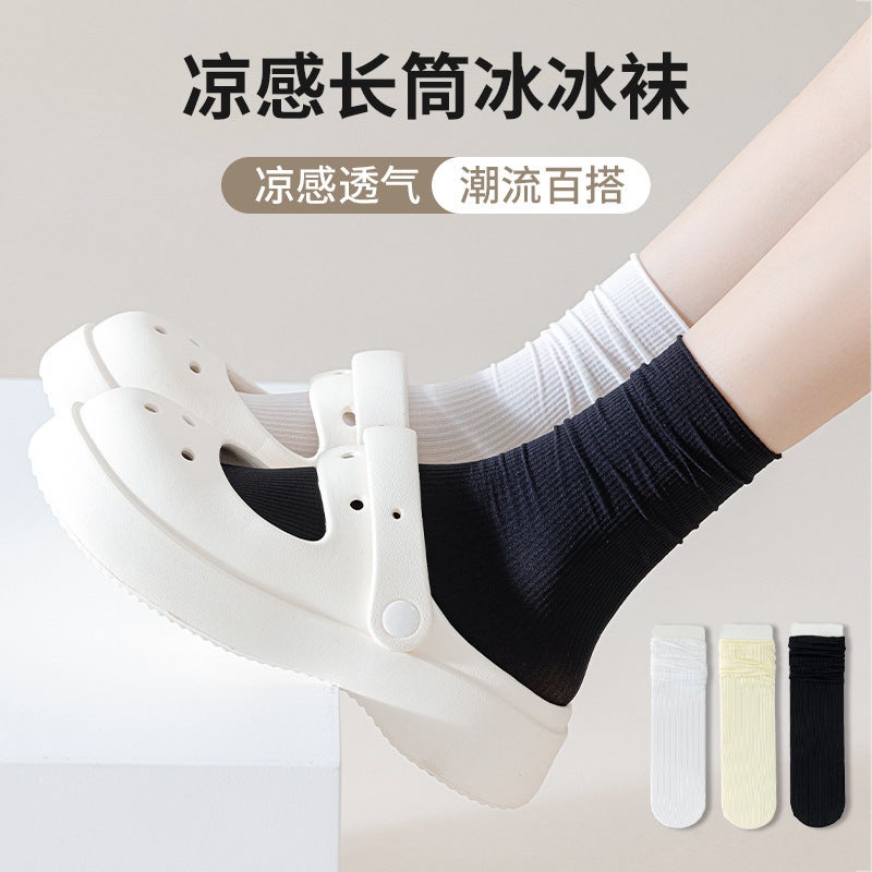 Socks Women's Stacked Socks Summer Ice Socks Thin Loose Japanese Velvet Ice Silk Summer Solid Color Long Mid-length Socks - Image 5