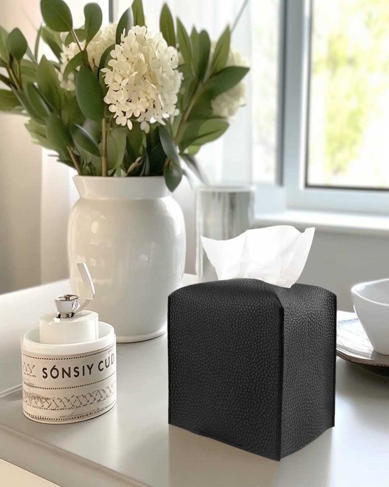 JESMINI Gold Tissue Box Cover Leather â€“ Tissue Holder with Bottom Belt by JESMINI, Decorative Aesthetic PU Leather Tissue Box Holder for Bathroom Home Office Decor - Image 3