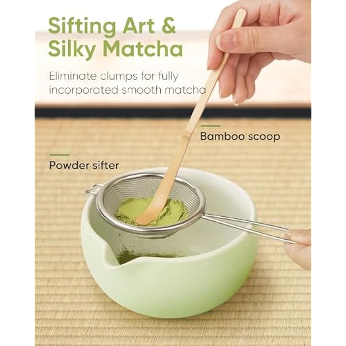 Joiish Matcha Whisk Set Kit 5Pc Ceramic Matcha Bowl With Spout  Holder Bamboo Whisk Sifter Scoop Traditional Japanese Matcha Tea Making Tools Complete Gift Set - Image 4