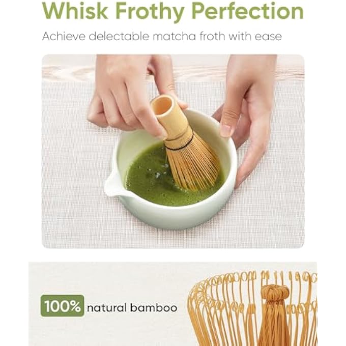 Joiish Matcha Whisk Set Kit 5Pc Ceramic Matcha Bowl With Spout  Holder Bamboo Whisk Sifter Scoop Traditional Japanese Matcha Tea Making Tools Complete Gift Set - Image 5