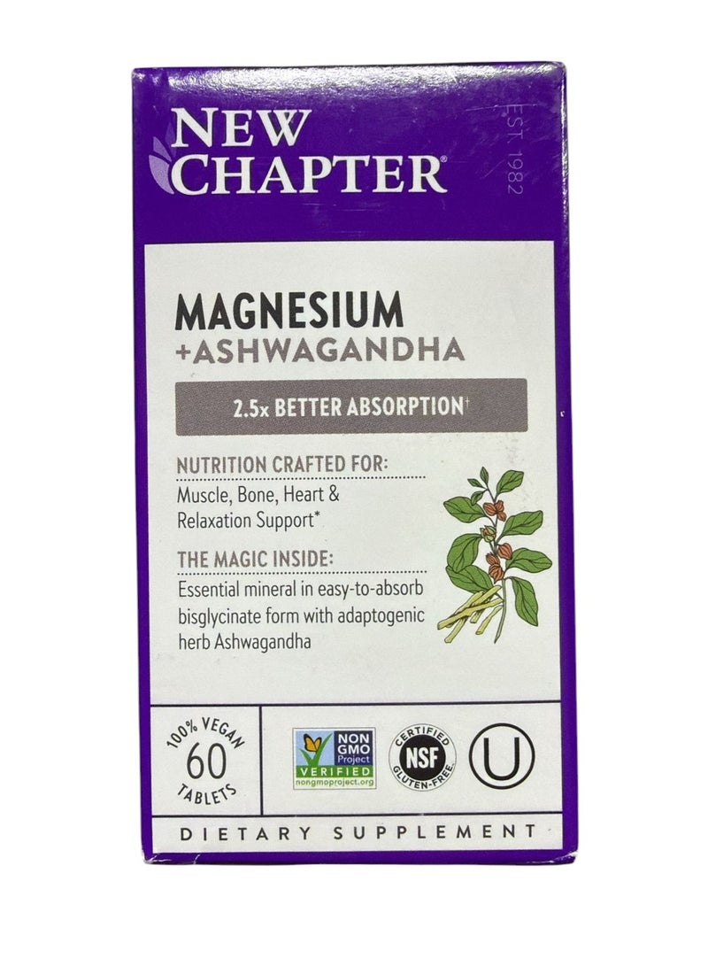 New Chapter Magnesium + Ashwagandha, 2.5x Better Absorption, 60 Tablets - Image 1