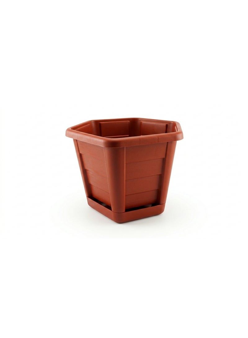 Modern Hexagonal Plastic Planting Pot Flower Planter with Matching Drainage Saucer Tray for Indoor Houseplants & Artificial Floral Decor - Size 34*25 - Image 1
