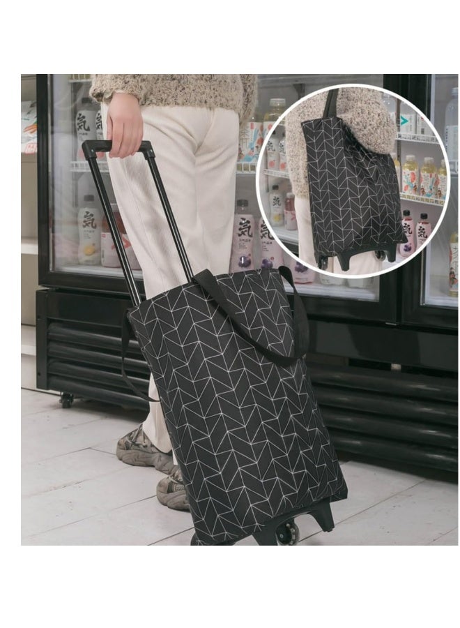 Folding Portable Bag with Wheels, Shopping Cart with Telescoping Handle, Waterproof Rolling Shopping Bag, Suitable for Office, Kitchen, Shopping (Cartoon) - Image 4