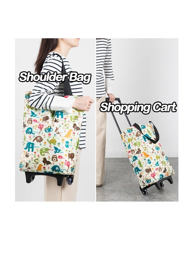 Folding Portable Bag with Wheels, Shopping Cart with Telescoping Handle, Waterproof Rolling Shopping Bag, Suitable for Office, Kitchen, Shopping (Cartoon) - Image 2