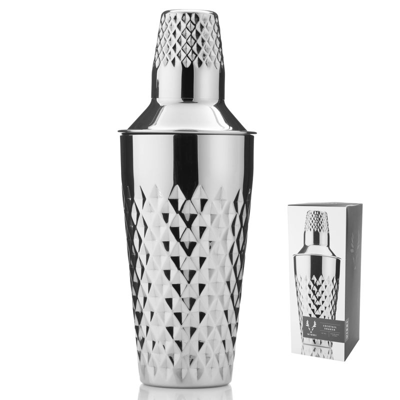 Viski Diamond Cocktail Shaker Set 25 oz Faceted Stainless Steel Shaker With Strainer
